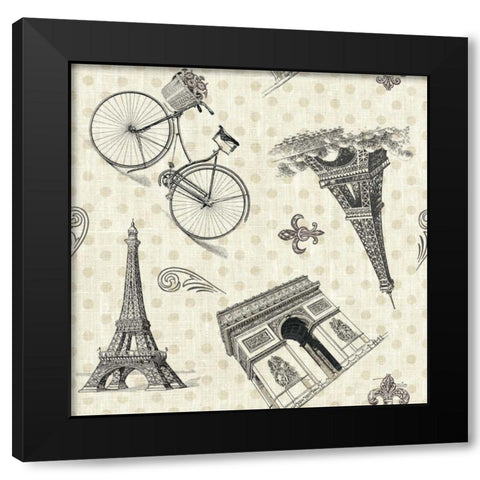 Paris Farmhouse Pattern IA Black Modern Wood Framed Art Print with Double Matting by Pela Studio