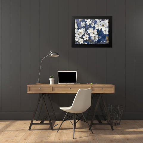 Cherry Blossoms I Indigo Crop Black Modern Wood Framed Art Print by Wiens, James