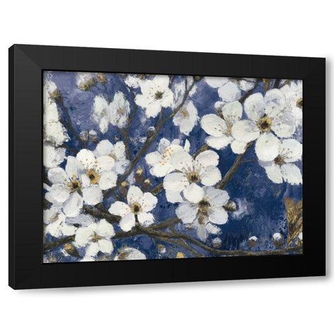 Cherry Blossoms I Indigo Crop Black Modern Wood Framed Art Print with Double Matting by Wiens, James