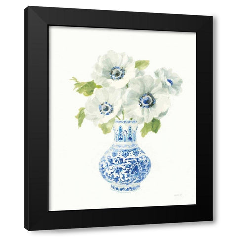 Floral Chinoiserie White I Black Modern Wood Framed Art Print with Double Matting by Nai, Danhui