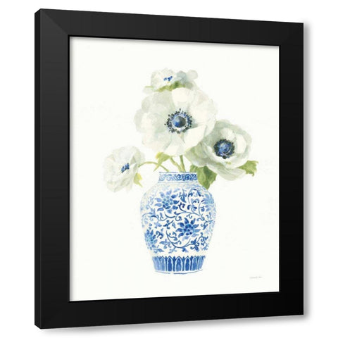 Floral Chinoiserie White II Black Modern Wood Framed Art Print with Double Matting by Nai, Danhui