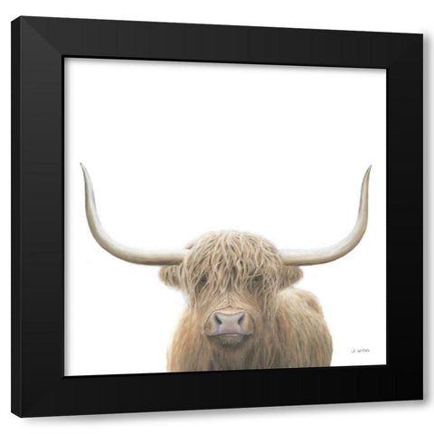 Highland Cow Sepia Sq Black Modern Wood Framed Art Print by Wiens, James