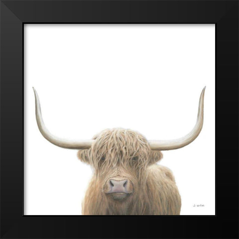 Highland Cow Sepia Sq Black Modern Wood Framed Art Print by Wiens, James