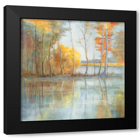 Lakeside Reflection Black Modern Wood Framed Art Print with Double Matting by Nai, Danhui