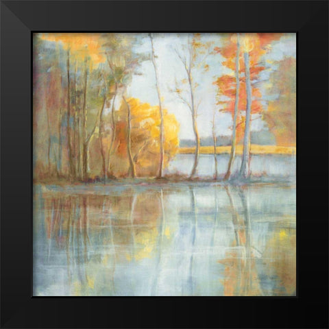 Lakeside Reflection Black Modern Wood Framed Art Print by Nai, Danhui