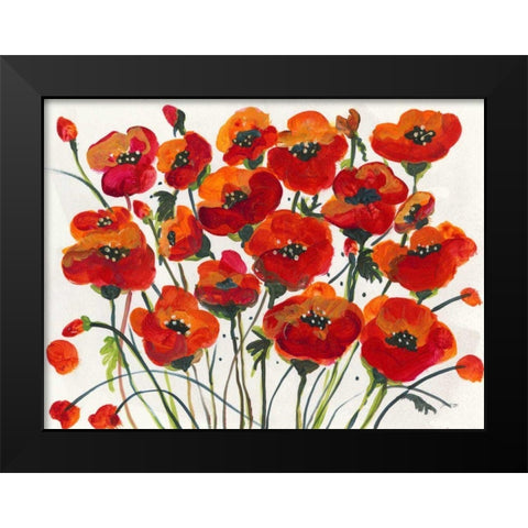 Poppin Up Poppies Black Modern Wood Framed Art Print by Griggs, Jan