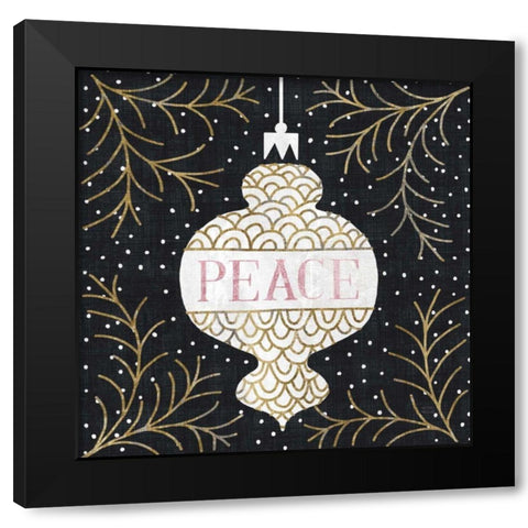 Jolly Holiday Ornaments Peace Metallic Black Modern Wood Framed Art Print by Mullan, Michael