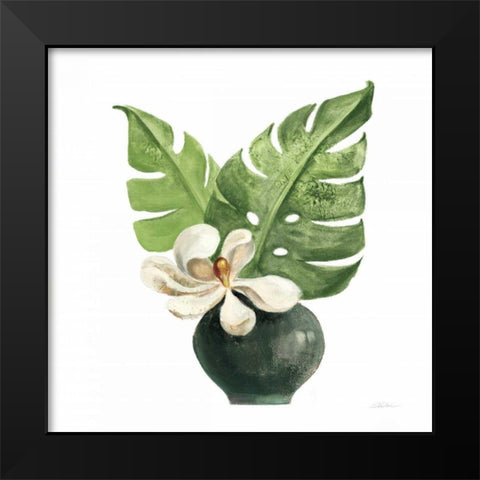 Tropical Leaves II on White Black Modern Wood Framed Art Print by Vassileva, Silvia