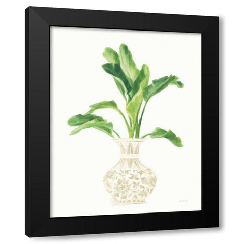 Palm Chinoiserie I Cream Black Modern Wood Framed Art Print with Double Matting by Nai, Danhui