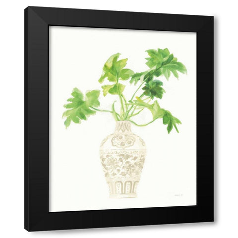 Palm Chinoiserie III Cream Black Modern Wood Framed Art Print with Double Matting by Nai, Danhui