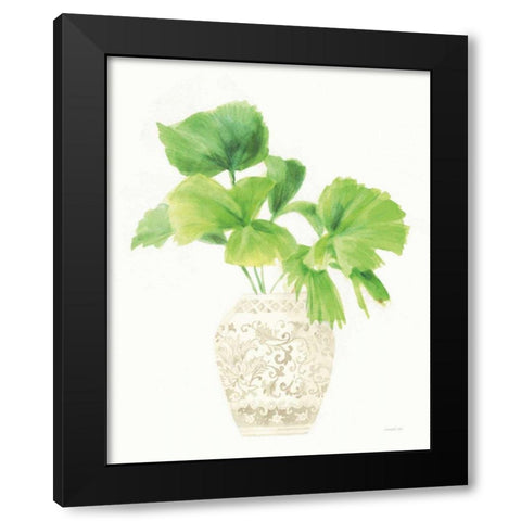 Palm Chinoiserie IV Cream Black Modern Wood Framed Art Print with Double Matting by Nai, Danhui