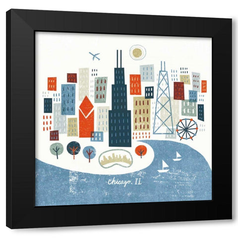 Colorful Chicago Black Modern Wood Framed Art Print with Double Matting by Mullan, Michael