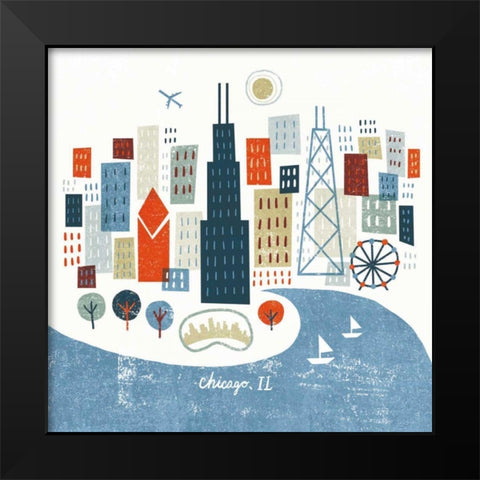 Colorful Chicago Black Modern Wood Framed Art Print by Mullan, Michael
