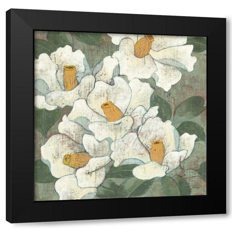 White Flowers I Dark Black Modern Wood Framed Art Print by Lovell, Kathrine