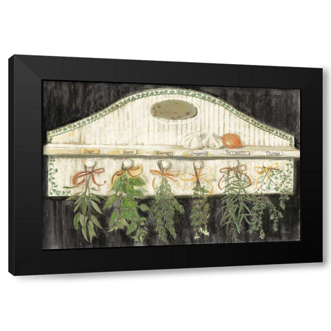 Herbs on Pegs Black Black Modern Wood Framed Art Print with Double Matting by Rowan, Carol