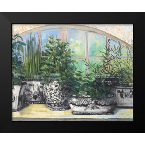 Windowsill Herbs BW Vases Crop Black Modern Wood Framed Art Print by Rowan, Carol