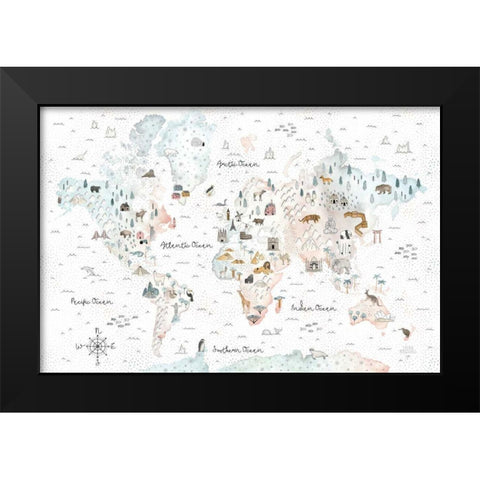World Traveler I Dot BG Black Modern Wood Framed Art Print by Marshall, Laura