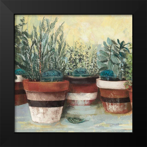 Potted Herbs II Stripes Crop Black Modern Wood Framed Art Print by Rowan, Carol