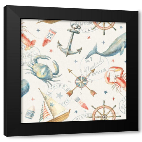 Floursack Nautical Pattern I Black Modern Wood Framed Art Print by Nai, Danhui