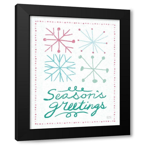 Merry Christmastime Snow Flake Vintage Black Modern Wood Framed Art Print by Mullan, Michael
