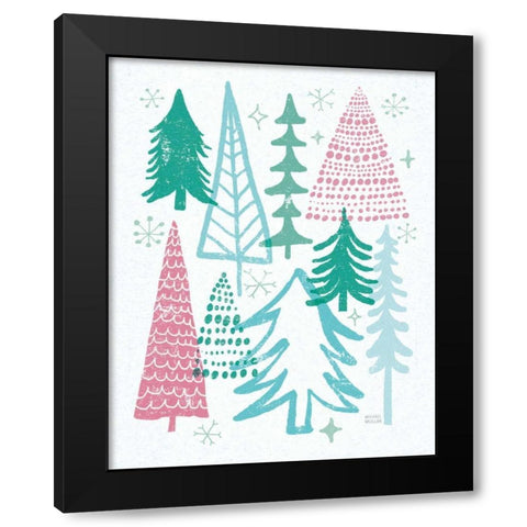 Merry Christmastime Trees Vintage Black Modern Wood Framed Art Print by Mullan, Michael
