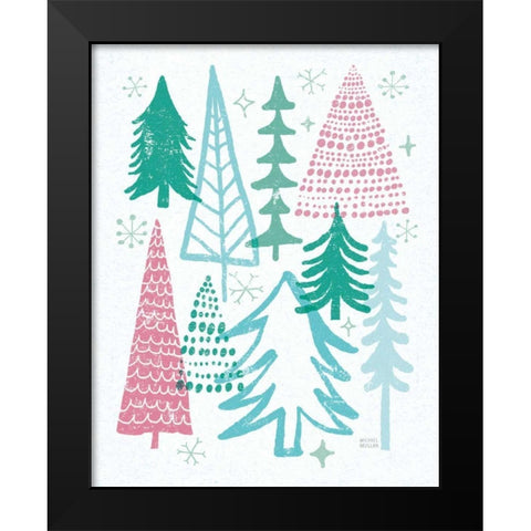 Merry Christmastime Trees Vintage Black Modern Wood Framed Art Print by Mullan, Michael