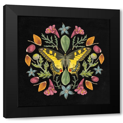 Butterfly Mandala III Black Black Modern Wood Framed Art Print with Double Matting by Wild Apple Portfolio