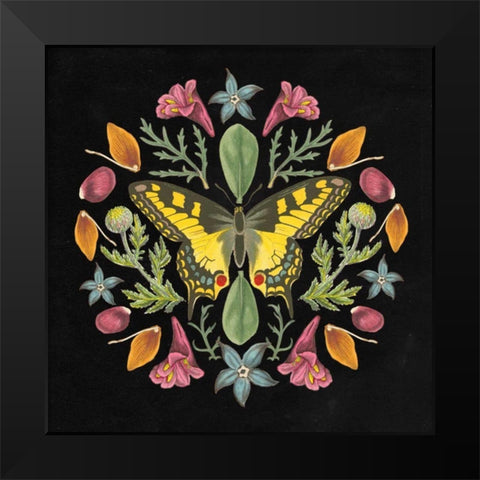 Butterfly Mandala III Black Black Modern Wood Framed Art Print by Wild Apple Portfolio