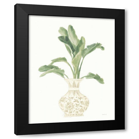 Palm Chinoiserie I Sage Black Modern Wood Framed Art Print with Double Matting by Nai, Danhui