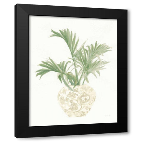 Palm Chinoiserie II Sage Black Modern Wood Framed Art Print with Double Matting by Nai, Danhui