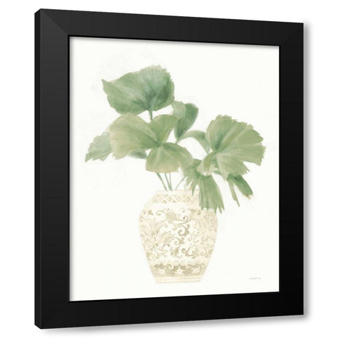 Palm Chinoiserie IV Sage Black Modern Wood Framed Art Print with Double Matting by Nai, Danhui