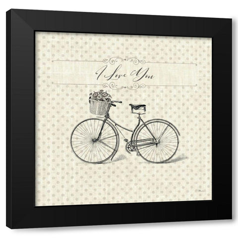 Paris Farmhouse III Bike Black Modern Wood Framed Art Print with Double Matting by Pela Studio