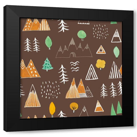 Neighborhood Pals Pattern IVA Black Modern Wood Framed Art Print with Double Matting by Zaman, Farida