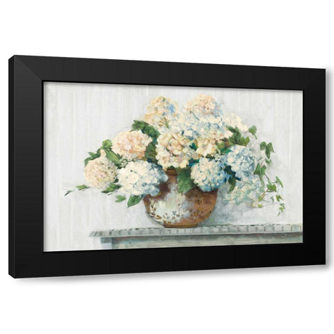 White Hydrangea Cottage Black Modern Wood Framed Art Print with Double Matting by Rowan, Carol