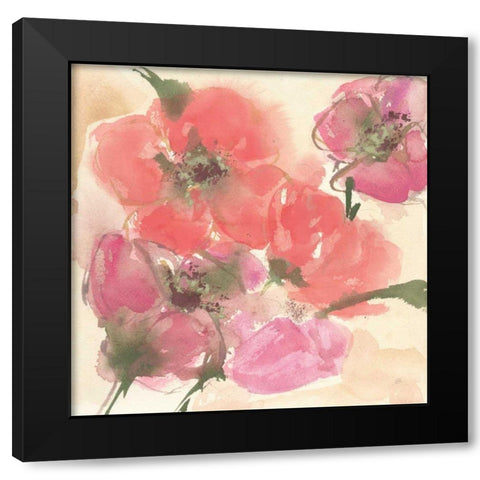 Coral Blooms I Dark Green Black Modern Wood Framed Art Print by Paschke, Chris