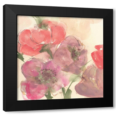 Coral Blooms II Dark Green Black Modern Wood Framed Art Print with Double Matting by Paschke, Chris
