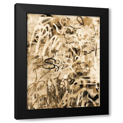 Graffiti Love Sepia Black Modern Wood Framed Art Print by Nai, Danhui