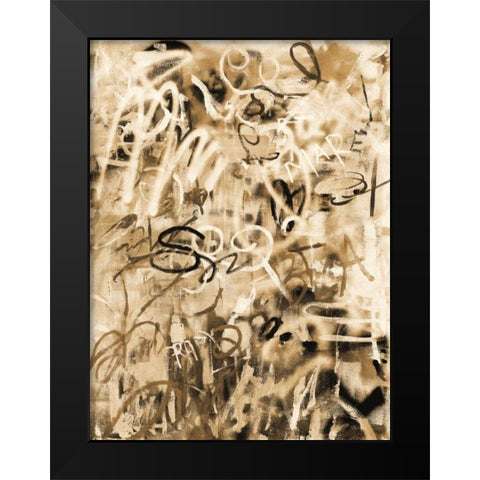 Graffiti Love Sepia Black Modern Wood Framed Art Print by Nai, Danhui