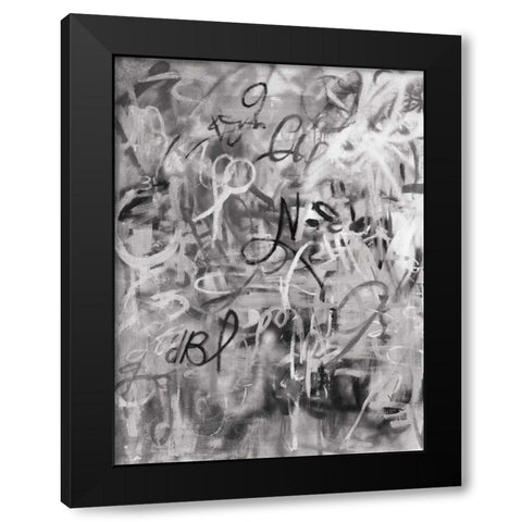 Graffiti Freedom Monochromatic Black Modern Wood Framed Art Print by Nai, Danhui