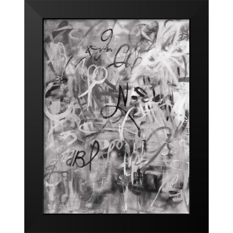 Graffiti Freedom Monochromatic Black Modern Wood Framed Art Print by Nai, Danhui