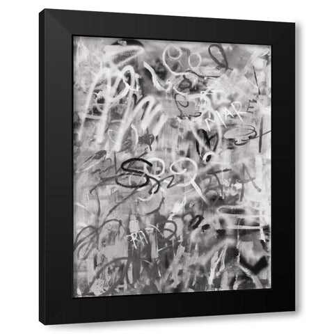 Graffiti Love Monochromatic Black Modern Wood Framed Art Print by Nai, Danhui