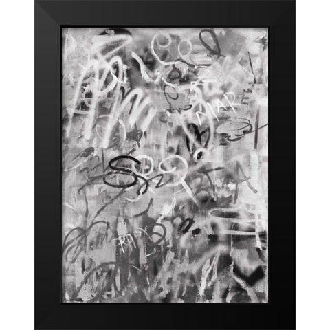 Graffiti Love Monochromatic Black Modern Wood Framed Art Print by Nai, Danhui