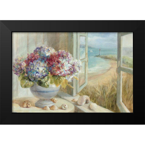 Coastal Hydrangea WAG Black Modern Wood Framed Art Print by Nai, Danhui