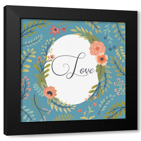 Retro Garden II Blue Love Black Modern Wood Framed Art Print with Double Matting by Penner, Janelle