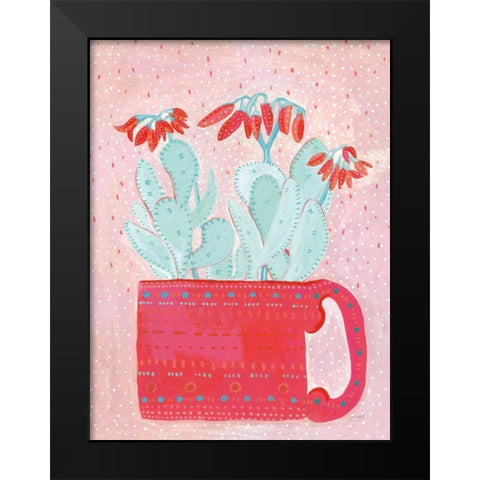 Coral Cuppa Black Modern Wood Framed Art Print by Mack, Lynn