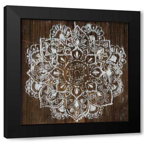 Mandala on Dark Wood Black Modern Wood Framed Art Print with Double Matting by Nai, Danhui