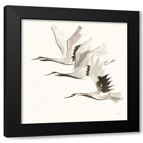 Zen Cranes II Warm Black Modern Wood Framed Art Print with Double Matting by Paschke, Chris