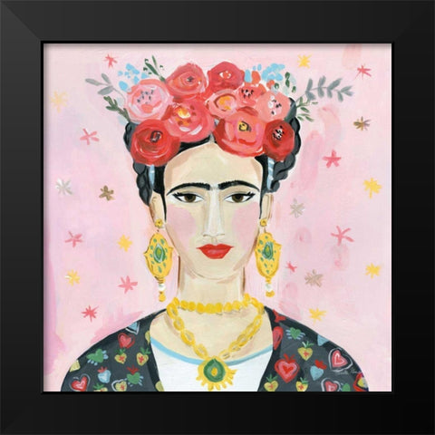 Homage to Frida Shoulders Black Modern Wood Framed Art Print by Zaman, Farida