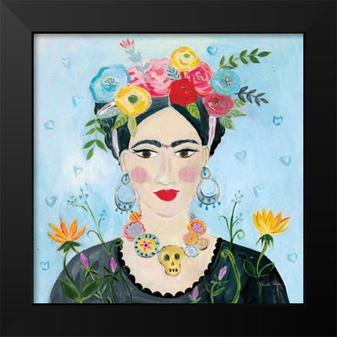 Homage to Frida II Shoulders Black Modern Wood Framed Art Print by Zaman, Farida