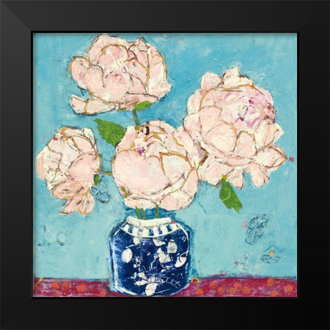 Vase of Peonies Aqua Coral Black Modern Wood Framed Art Print by Day, Kellie